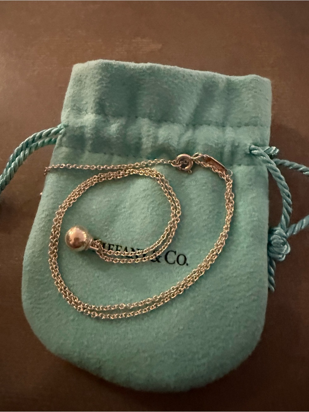 Tiffany & Co. Sterling Silver Hardware Ball Necklace - with Turquoise Pouch